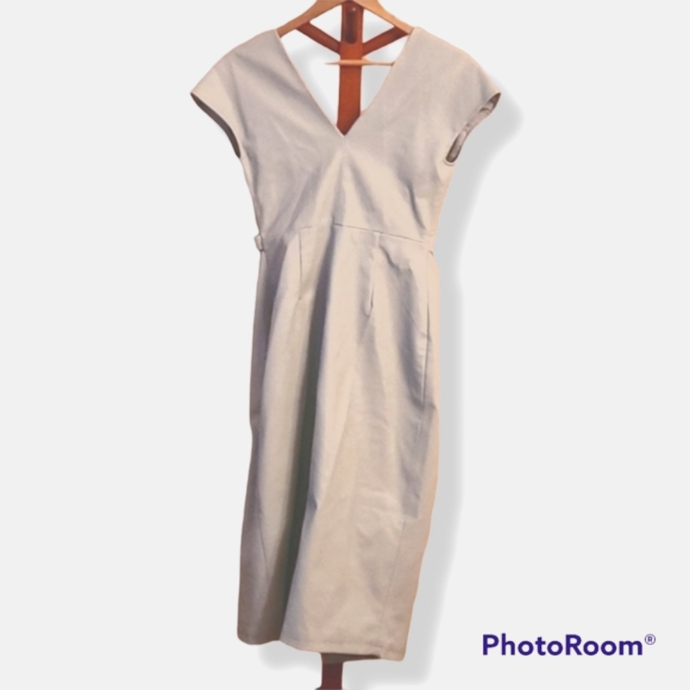 Baby Blue Faux-Leather Wrap Midi Dress - Picture 6 of 12